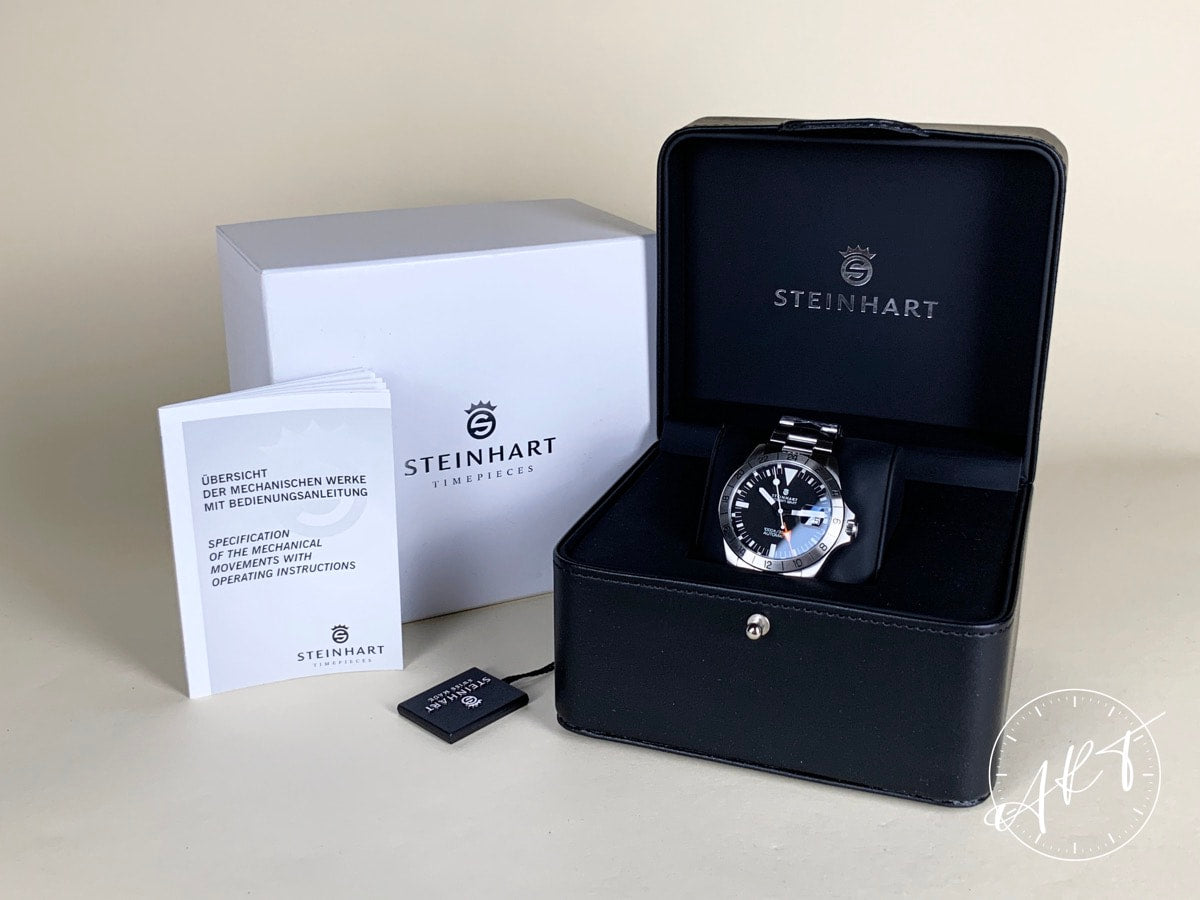NEW Steinhart Ocean 39 Vintage GMT Black Dial SS Auto SE Diver Watch w/ B&P