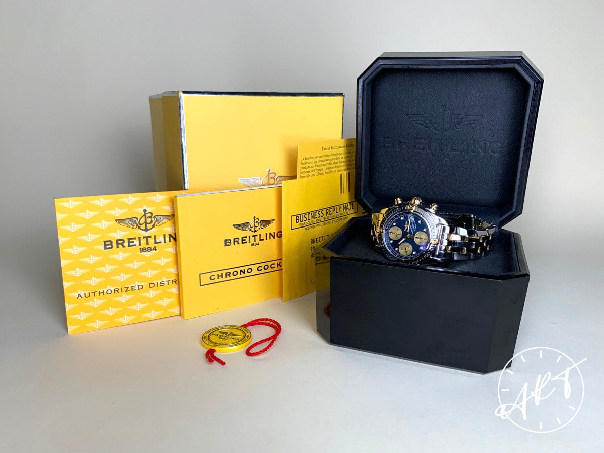 Breitling Windrider Chrono Cockpit Blue Dial 18K Gold & SS Watch B13357 w/Box