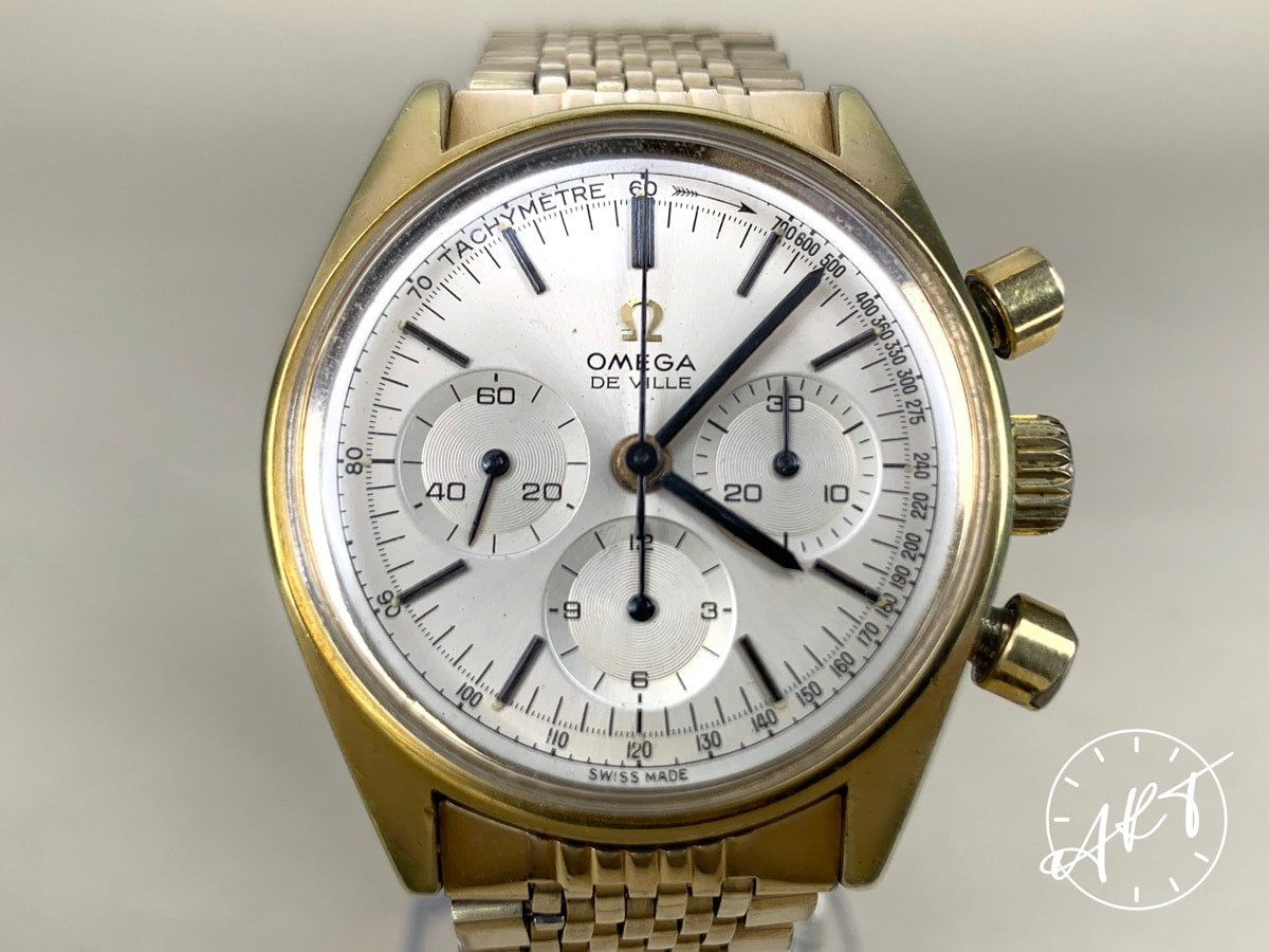 1960s Omega De Ville Chrono Cal 861 Gold Plated Watch 145.018 w/ Orig Bracelet