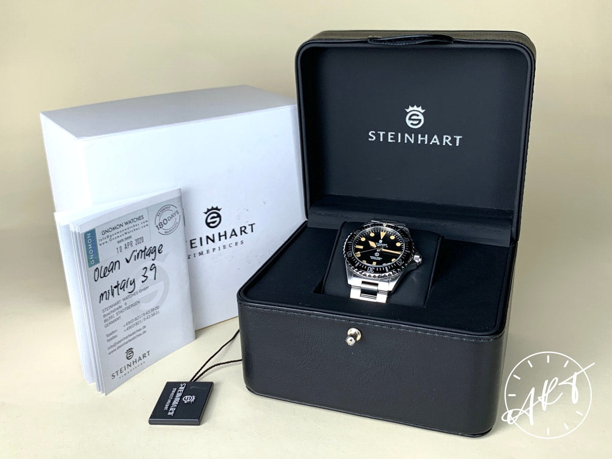NEW Steinhart Ocean One Vintage Military 39 Black Dial SS Auto SE Diver Watch BP