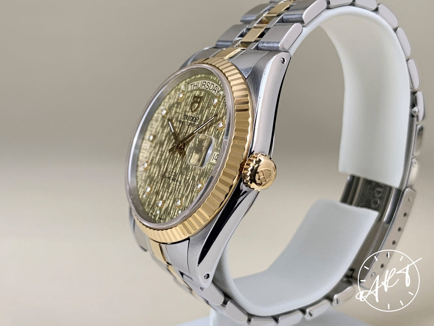 Tudor Prince Day-Date Champagne Diamond Dial 18K Gold & SS Watch 76213