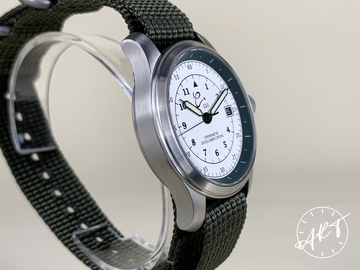 Orologi Calamai G50 Solotempo Green White Dial SS Auto Military Watch w/ B&P