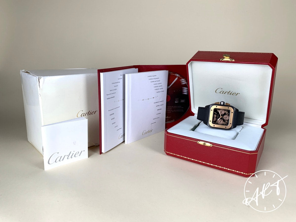 Cartier Santos 100 XL Chrono Black Dial 18K RG & Titanium Auto Watch 3104 w/ B&P