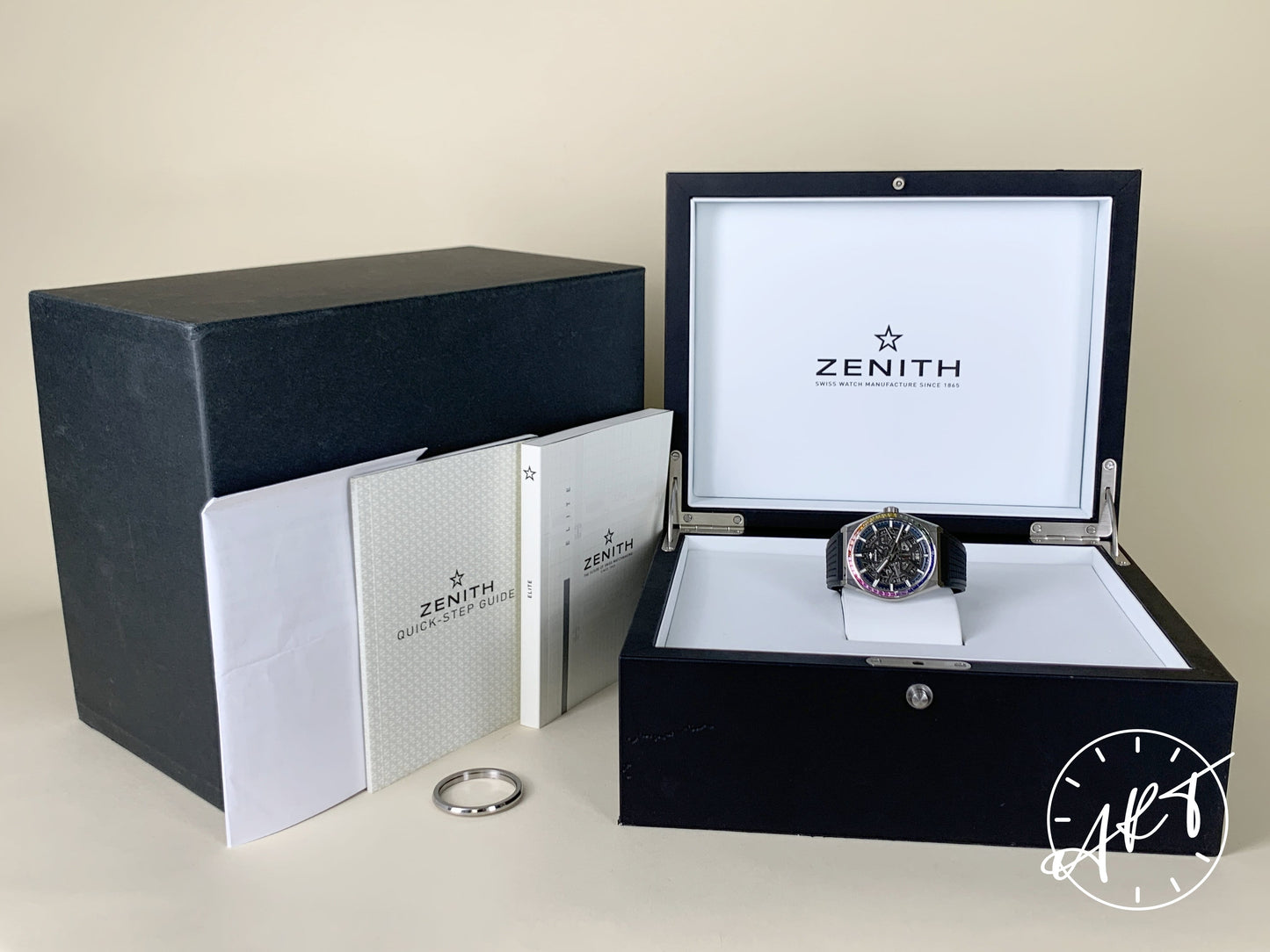 Zenith Defy Classic Black Dial Titanium Watch w/ Box w/ Additional Rainbow Bezel