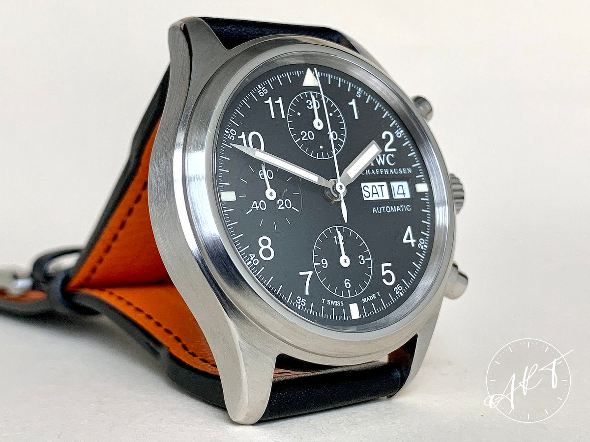 IWC Flieger Day-Date Chrono Black Dial Cream Patina SS Auto Pilot Watch IW3706