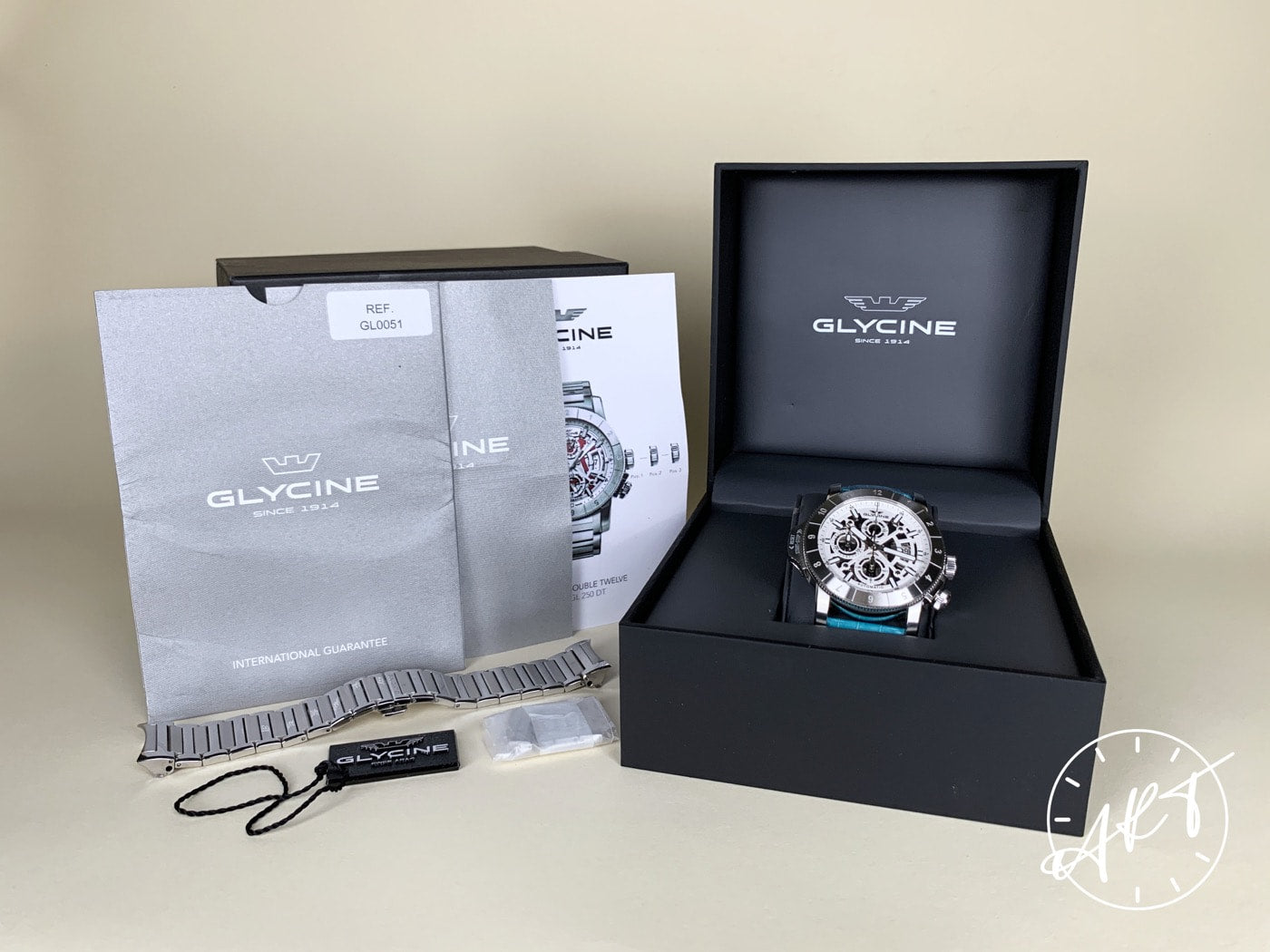 Glycine Airman Airfighter Chrono GMT White Dial SS Auto Pilot Watch GL0051 w/ BP