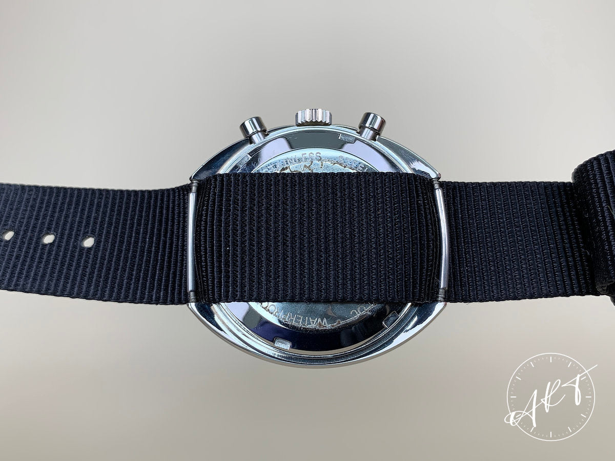 NOS Vintage 1970s Titoni Race King Val 7734 Chrono Black Dial SS Manual Watch