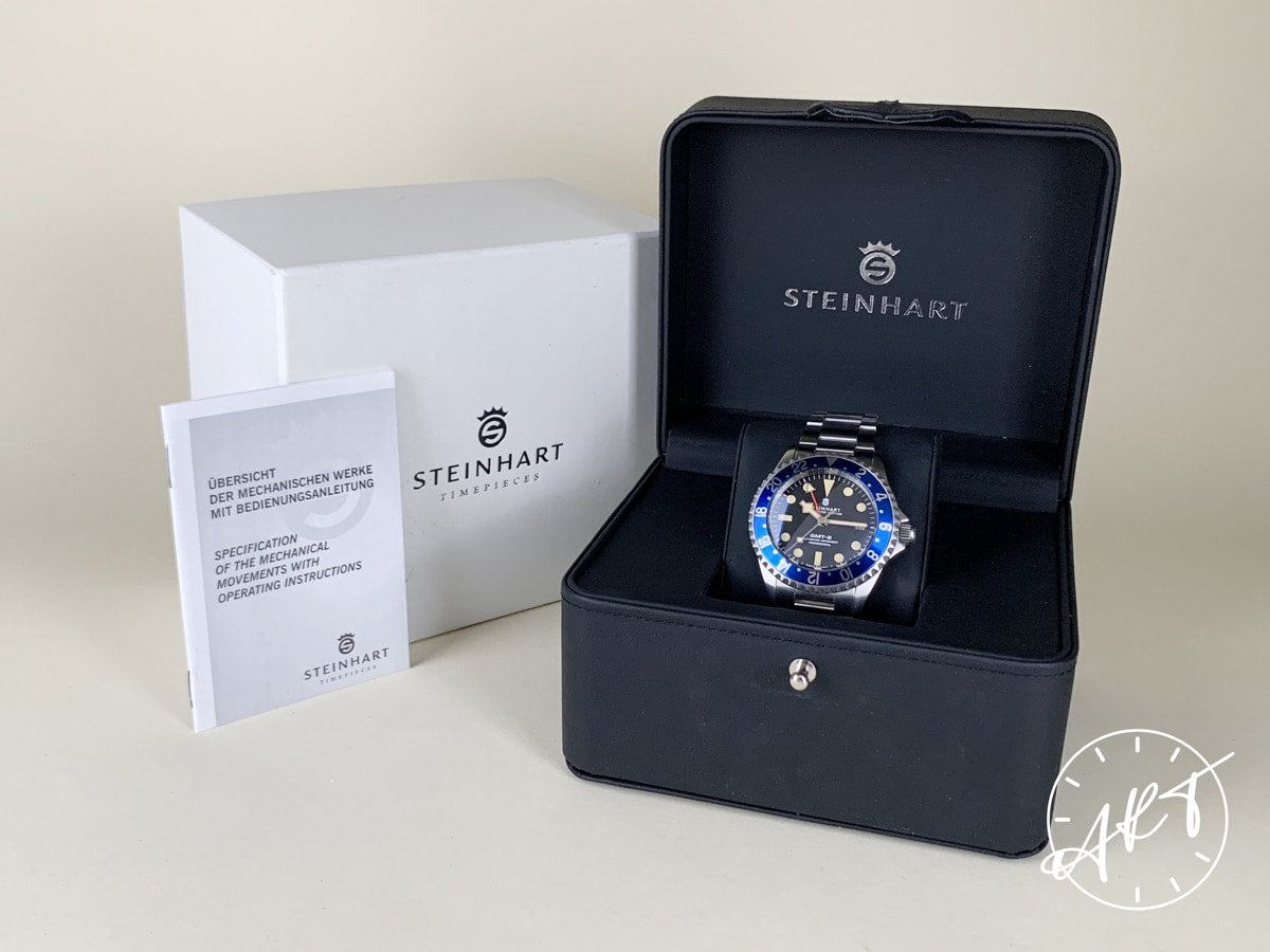 Steinhart O1V GMT-2 Blue Bezel Black Dial “Blueberry” Hong Kong Ltd Diver Watch BP