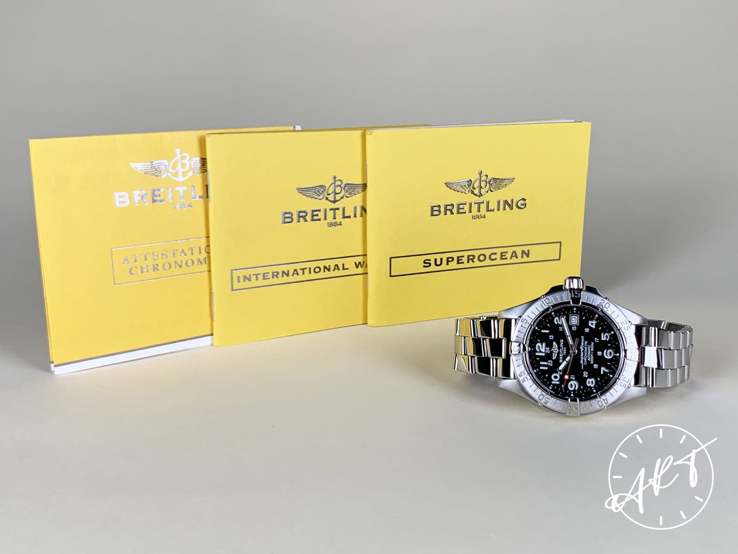 Breitling SuperOcean Black Dial SS Auto Diver Watch A17360 w/ Paper & Manual