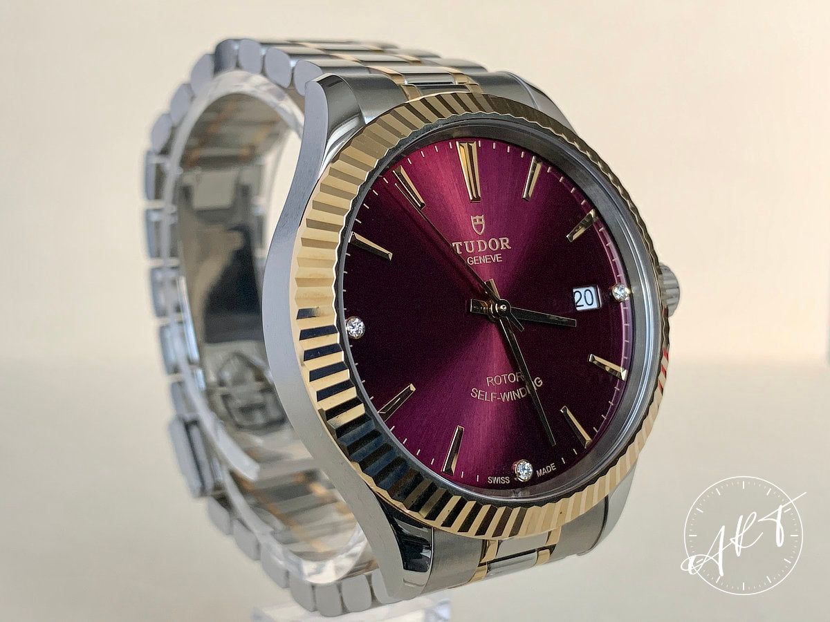NEW Tudor Classic Date Bordeaux Dial Two-Tone 18K Gold & SS Watch 12513 w/ Paper