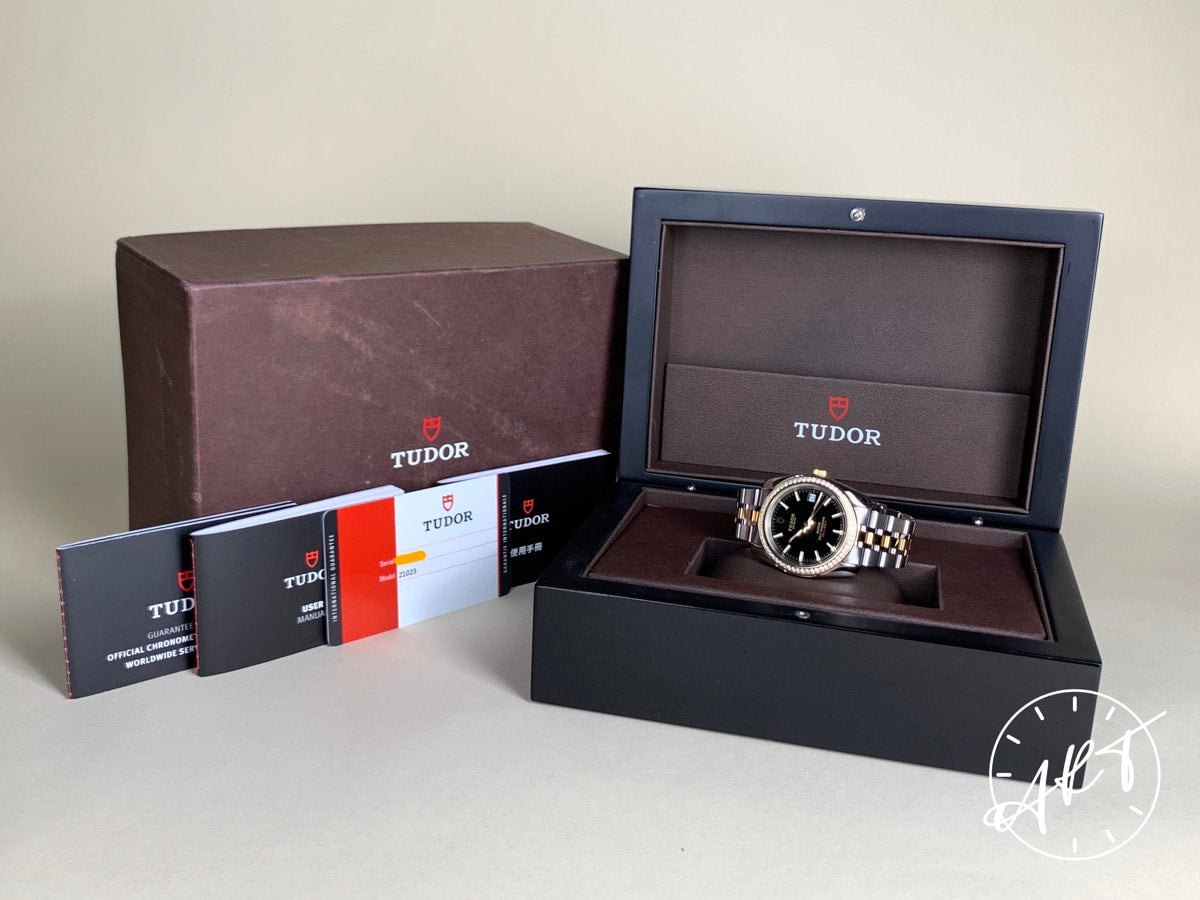 2020 Tudor Classic Date Black Dial Two-Tone 18K Gold & SS Auto Watch 21023 w/ BP