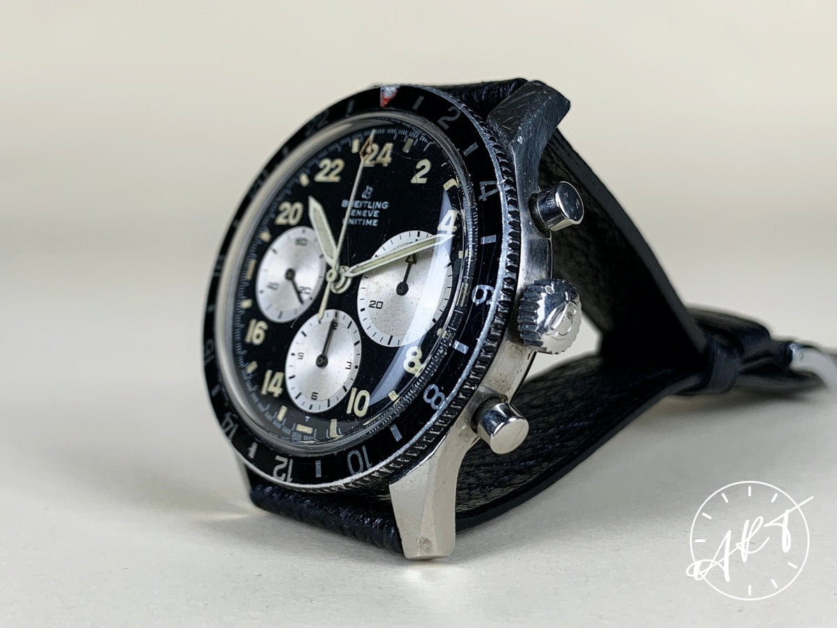 1969 Breitling Top Time Chrono Reverse Panda 24H Dial Pilot Watch 1765 *USED BY MILITARY*