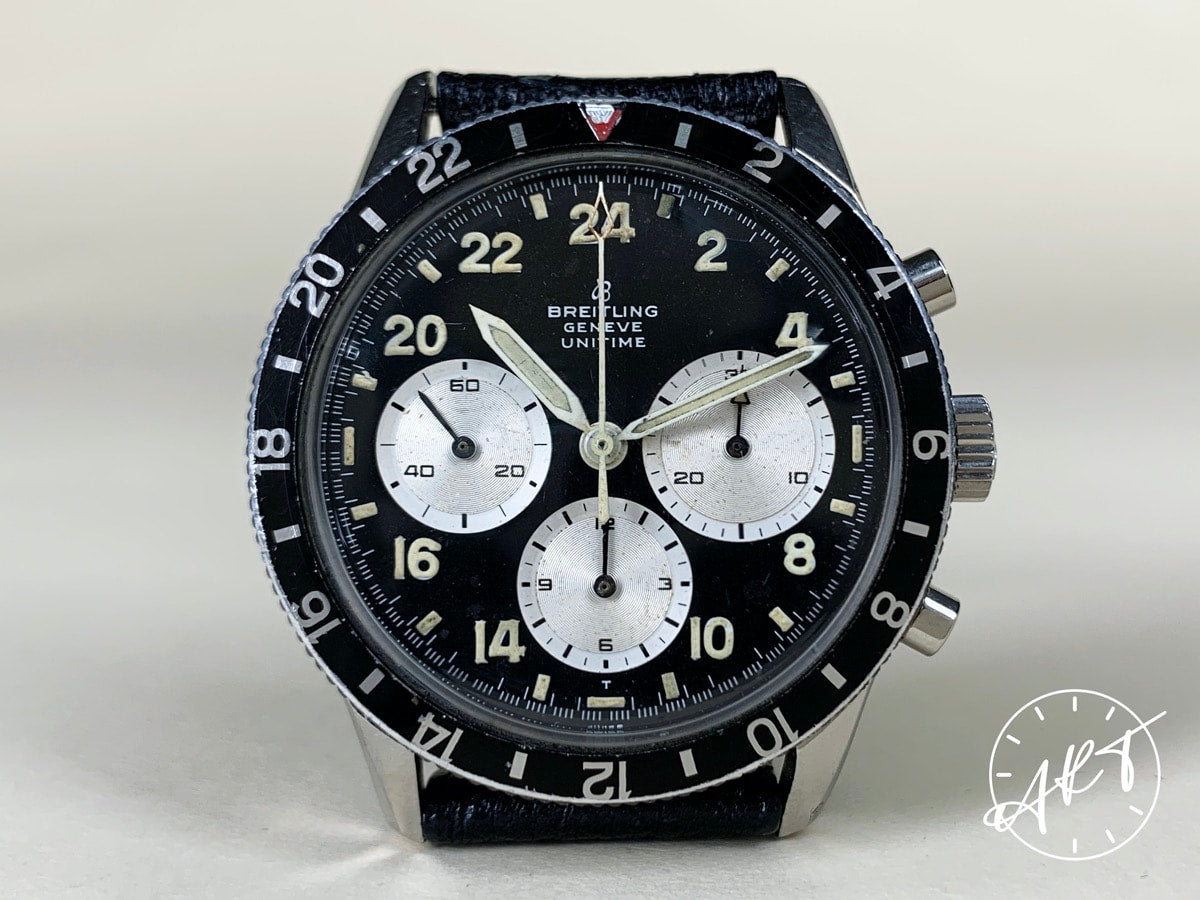 1969 Breitling Top Time Chrono Reverse Panda 24H Dial Pilot Watch 1765 *USED BY MILITARY*