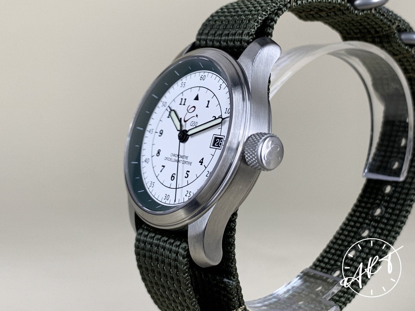 Orologi Calamai G50 Solotempo Green White Dial SS Auto Military Watch w/ B&P