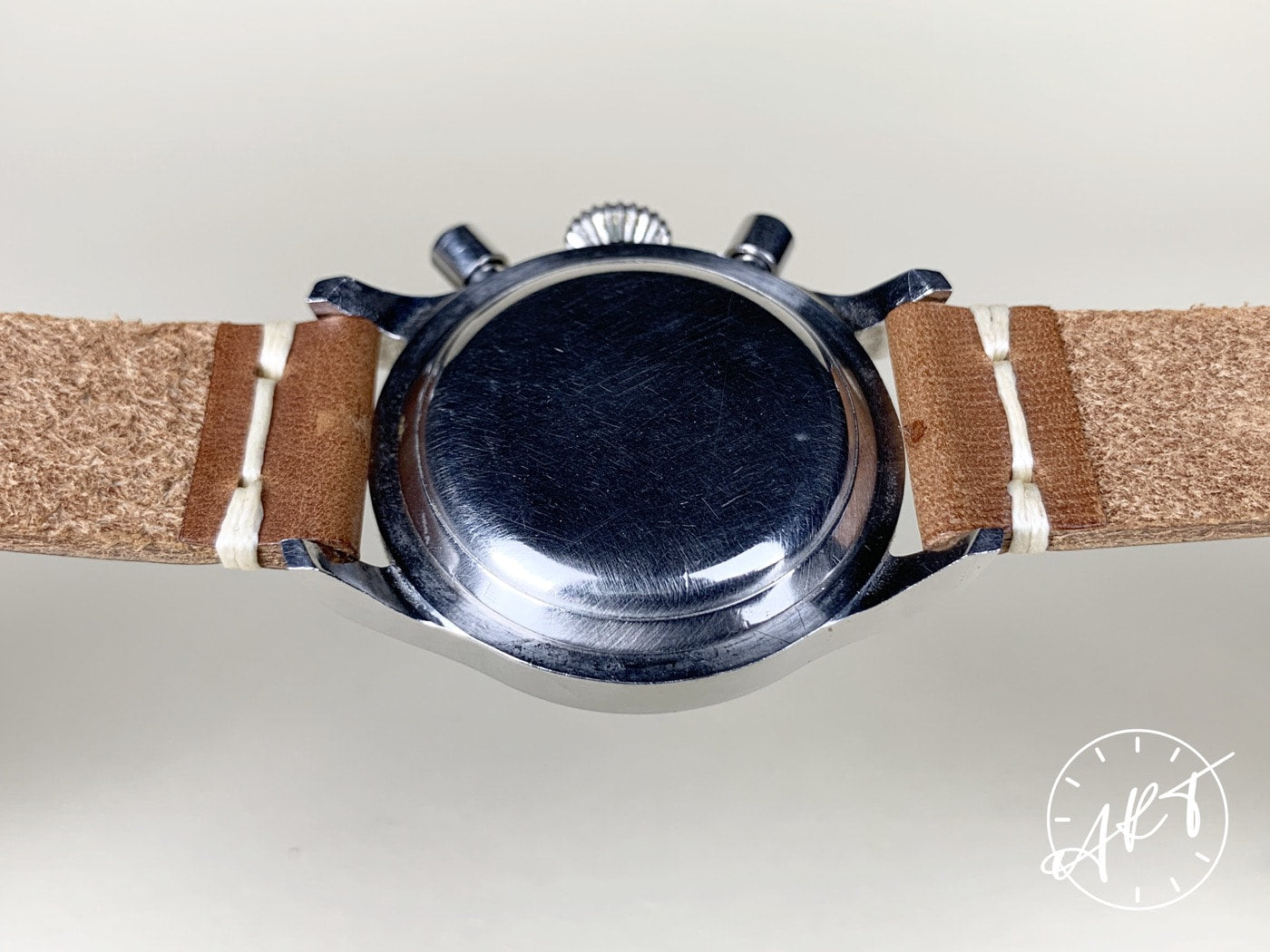 Vintage 1940s Angelus Chronograph Black Gilt Dial SS Manual Military Watch