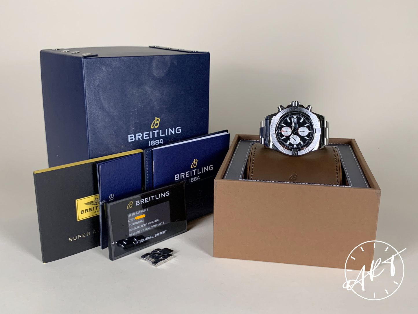 Breitling Super Avenger II Chrono “Volcano Black” SS Watch A13371 BP