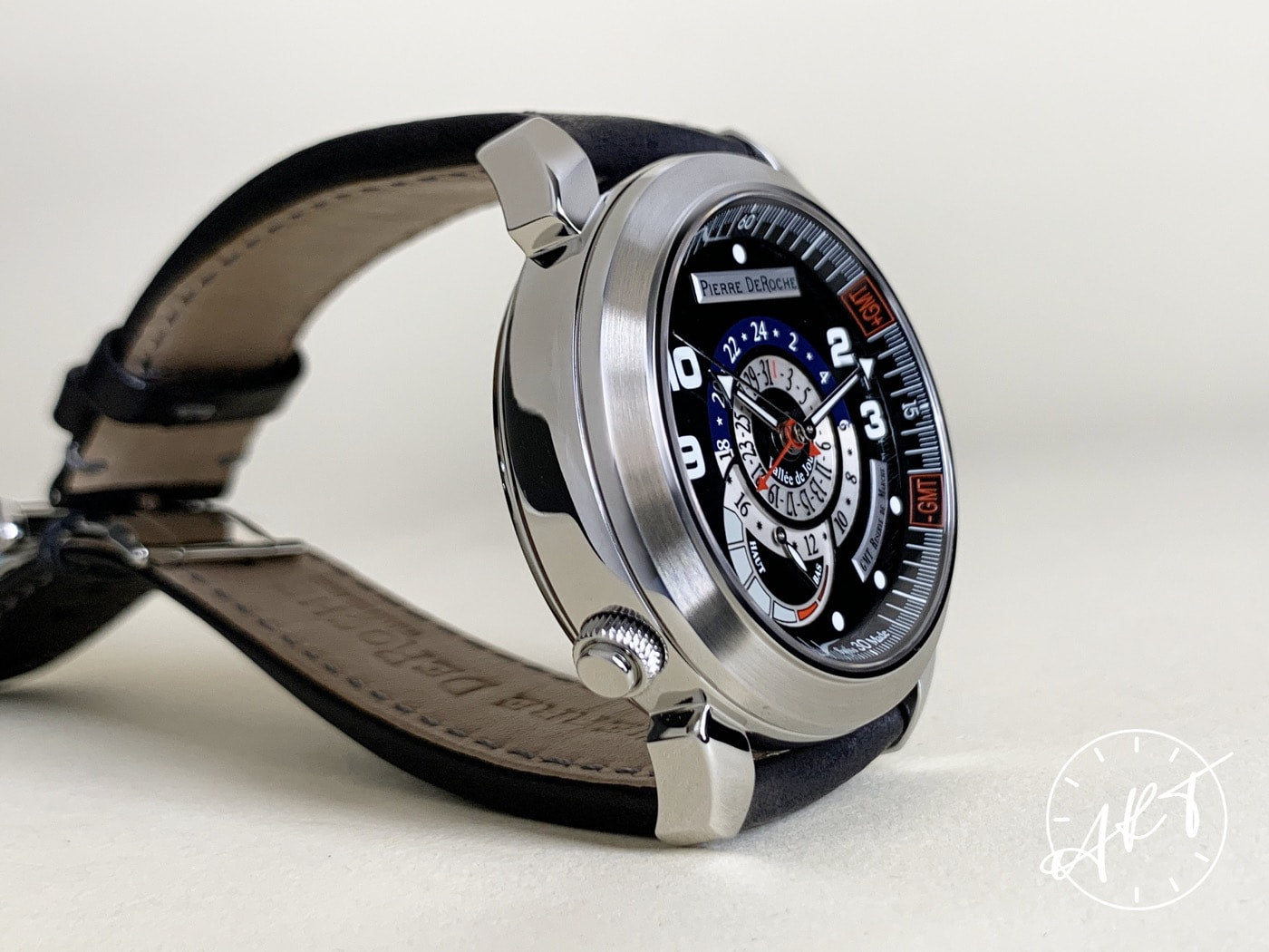 NEW Pierre DeRoche Grandcliff GMT Black & Silver Dial SS Auto Watch w/ B&P