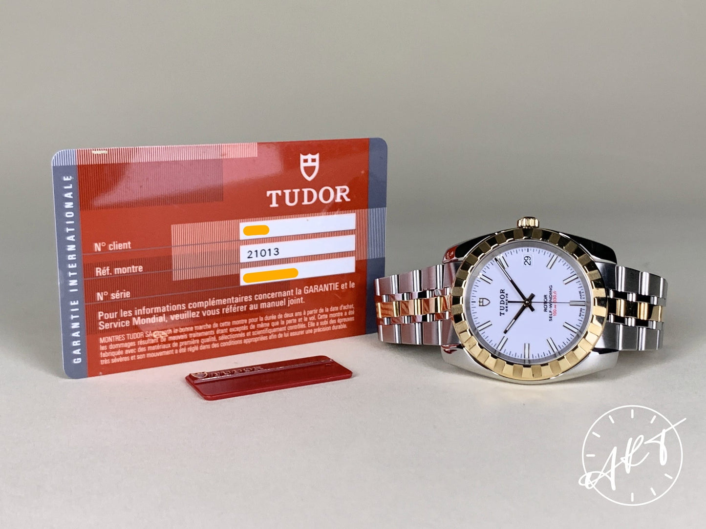 Tudor Classic Date Gold Bezel White Dial 18K Gold & SS Watch 21013 w/ Paper