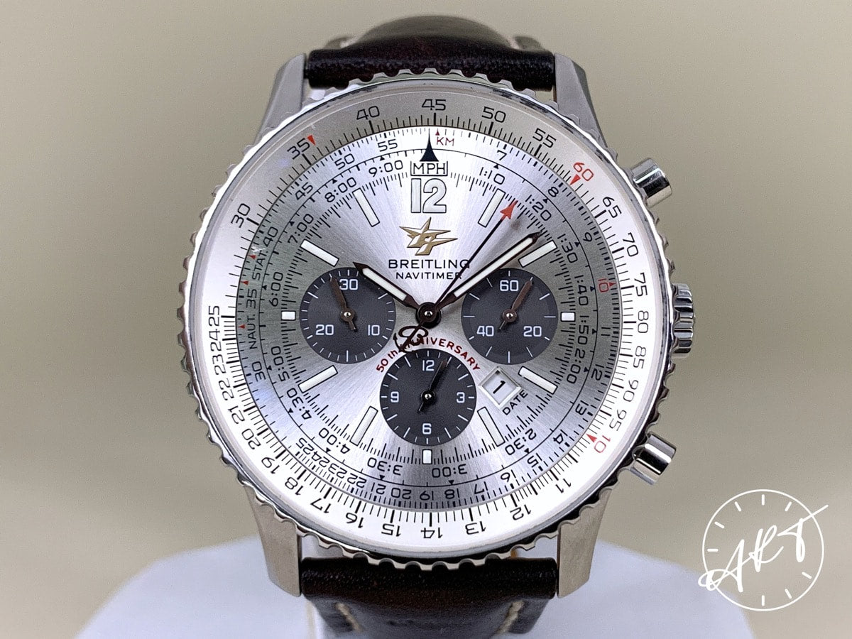 Breitling Navitimer Panda Dial SS Auto 50th Anniv Pilot Watch A41322 w/ Box
