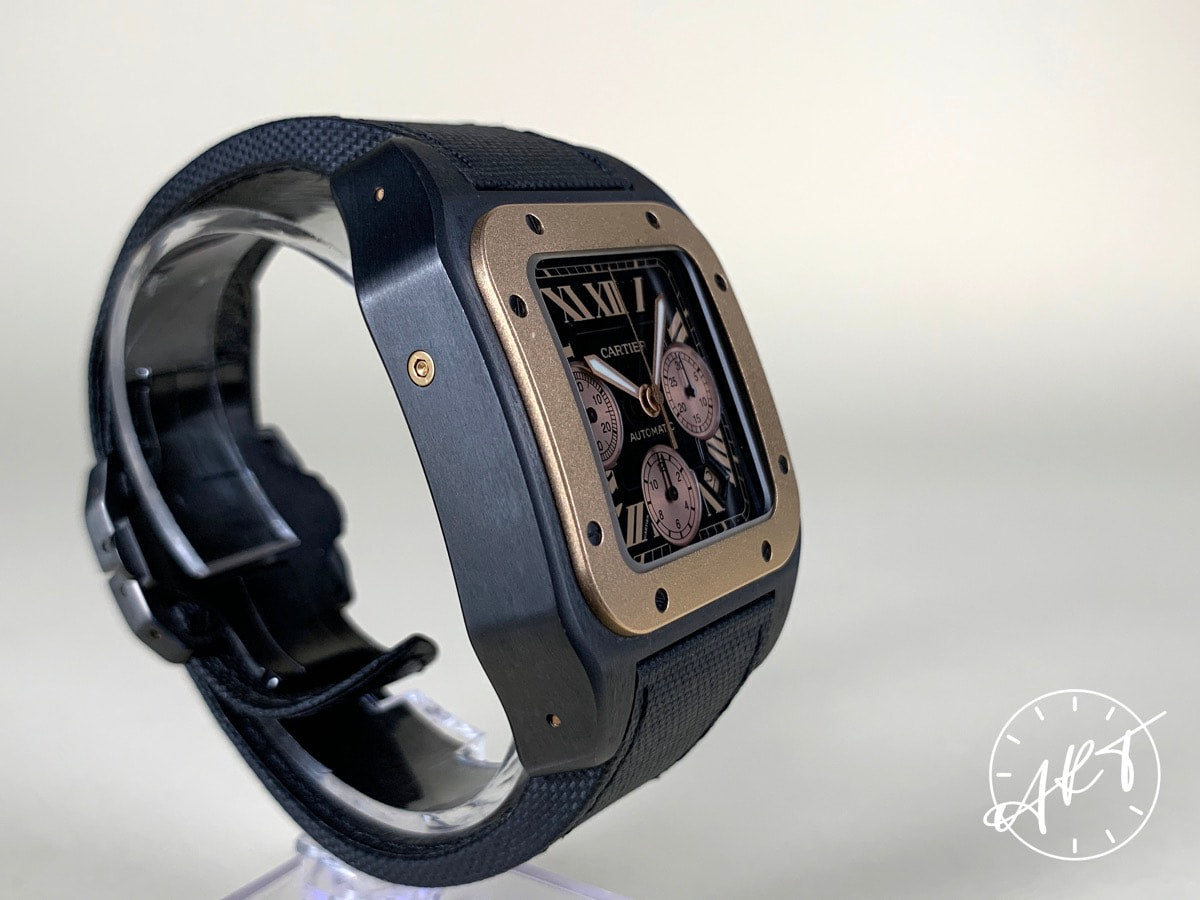 Cartier Santos 100 XL Chrono Black Dial 18K RG & Titanium Auto Watch 3104 w/ B&P