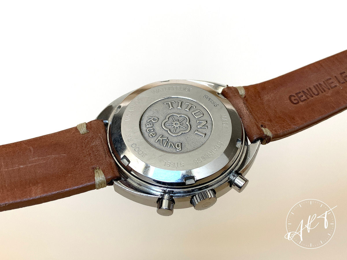 Vintage 1970s Titoni Race King Val 7734 Chrono Blue & Silver Racing Dial Watch