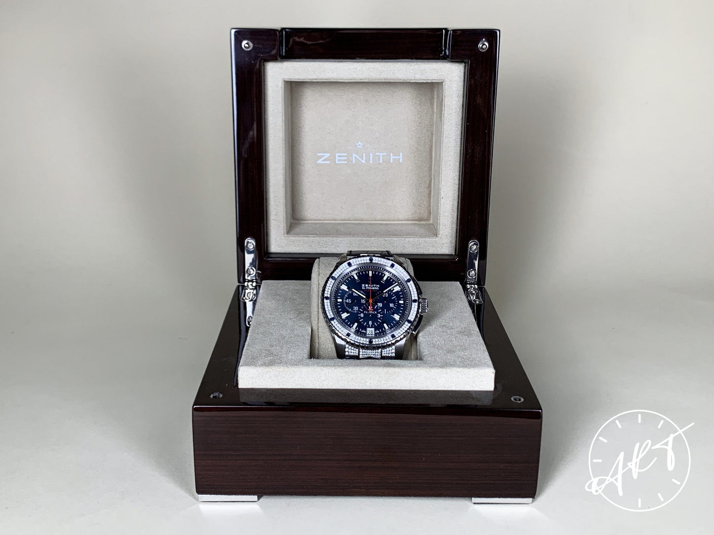 Zenith El Primero Flyback Chrono FACTORY DIAMOND Blue Dial Stratos Watch w/Box