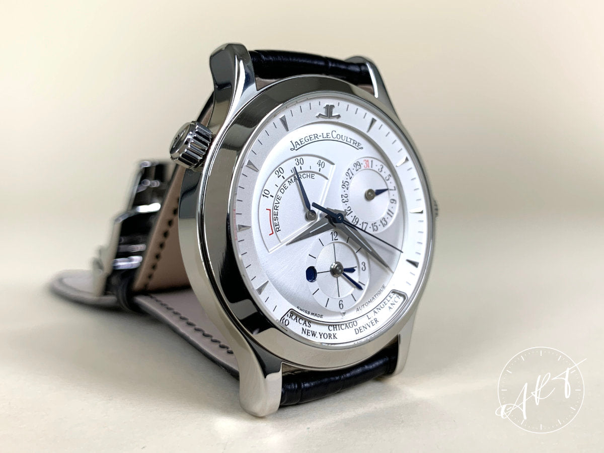 Jaeger-LeCoultre Master Geographic Silver Dial SS Auto Watch 142.8.92 w/ Box