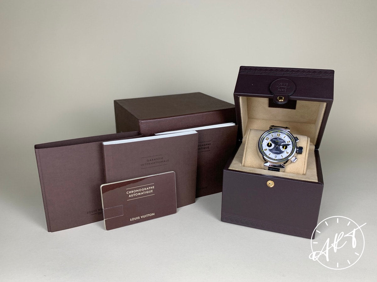 Louis Vuitton Tambour Volez Flyback Chrono Black & Silver Dial Ltd Watch Q1028 BP