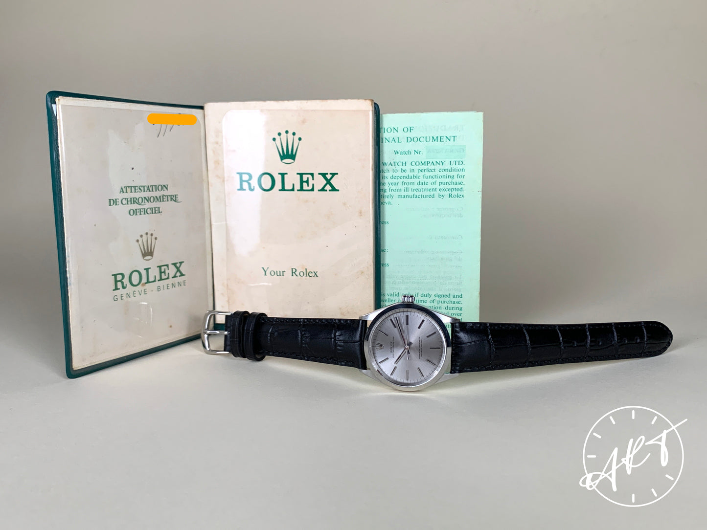 1972 Rolex Oyster Perpetual 34 Silver Sigma Dial SS Auto Watch 1002 w/ Paper