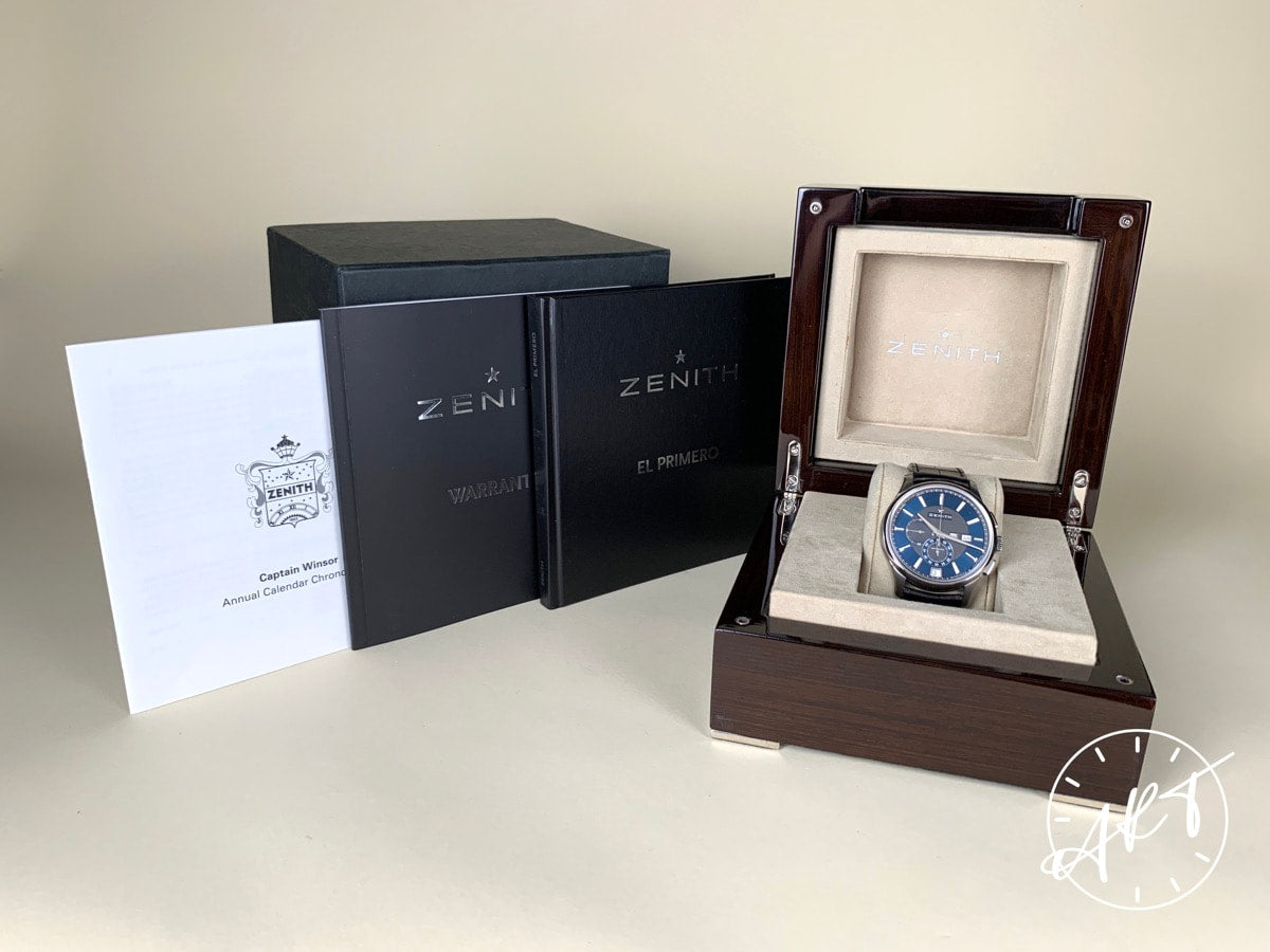 Zenith Captain Winsor El Primero Annual Calendar Chrono Blue Dial SS Watch BP