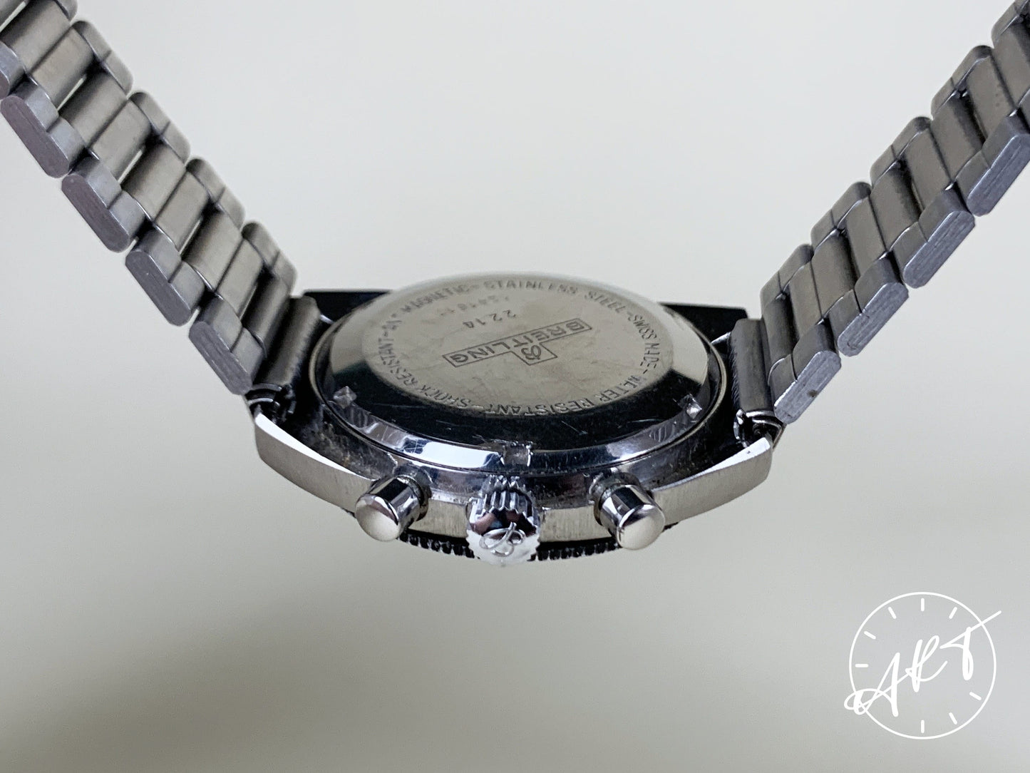 Vintage 1969 Breitling Sprint Chrono Black & White Surfboard Dial Watch 2214