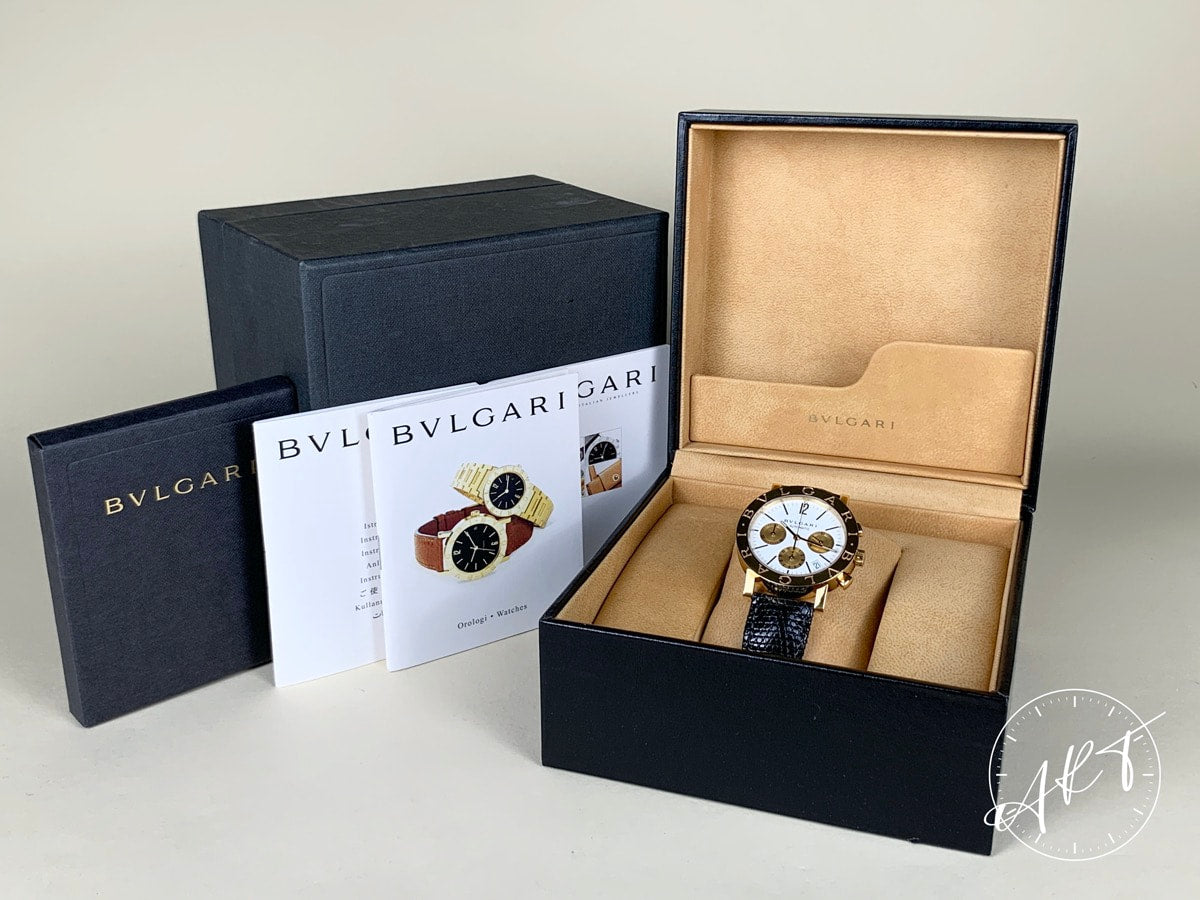 Bvlgari BB 38 GL CH Chrono Gold & White Dial 18K Gold Auto Watch w/ Box & Manual