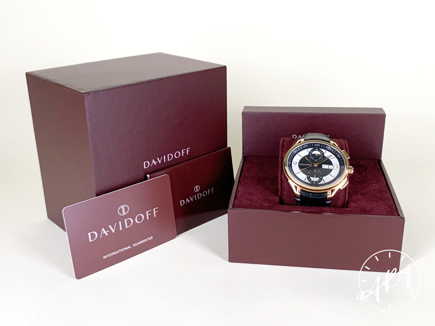 Davidoff Very Zino Day-Date Chrono Black & White Dial 18K RG Oval Watch 20331 BP