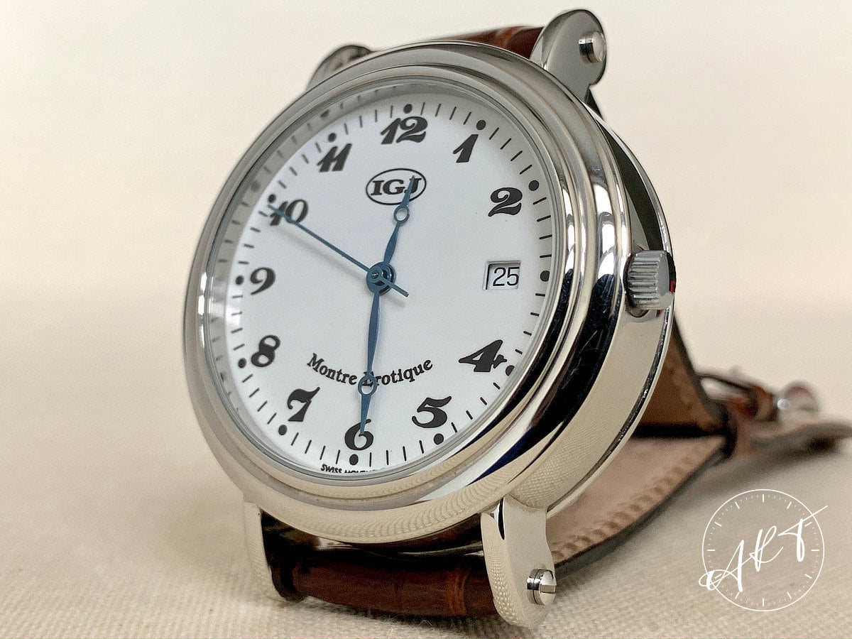 NOS IGJ Montre Erotique White Dial Stainless Steel Auto Ltd Ed Watch in FULL SET
