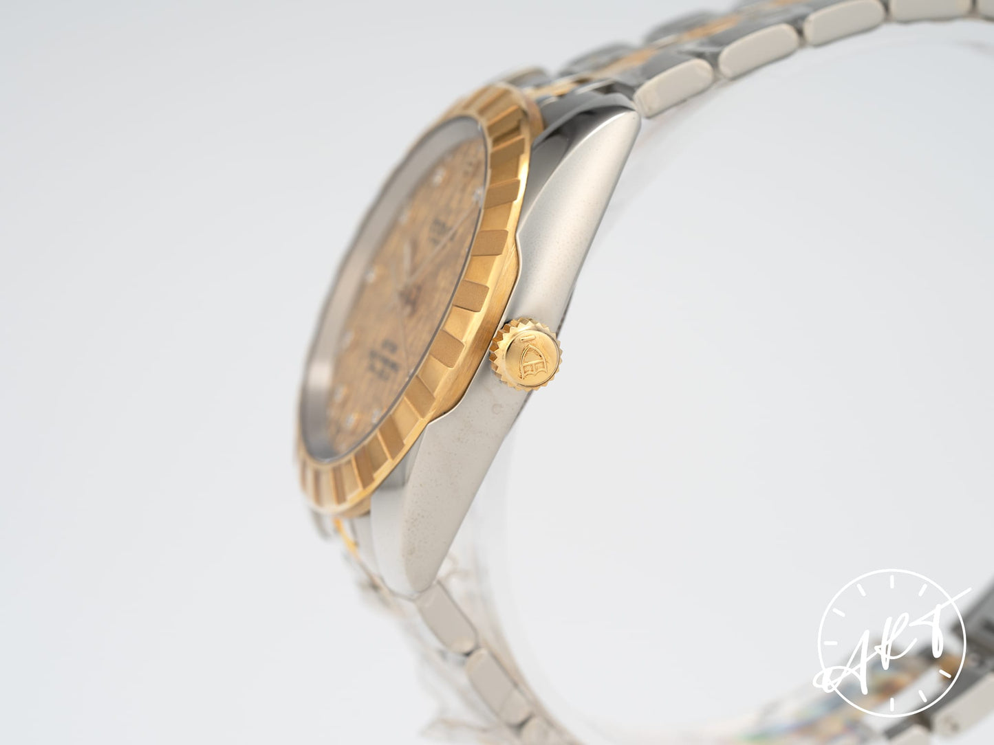 NEW Tudor Classic Gold Linen Diamond Dial 18K Gold & SS Watch 21013 w/Box