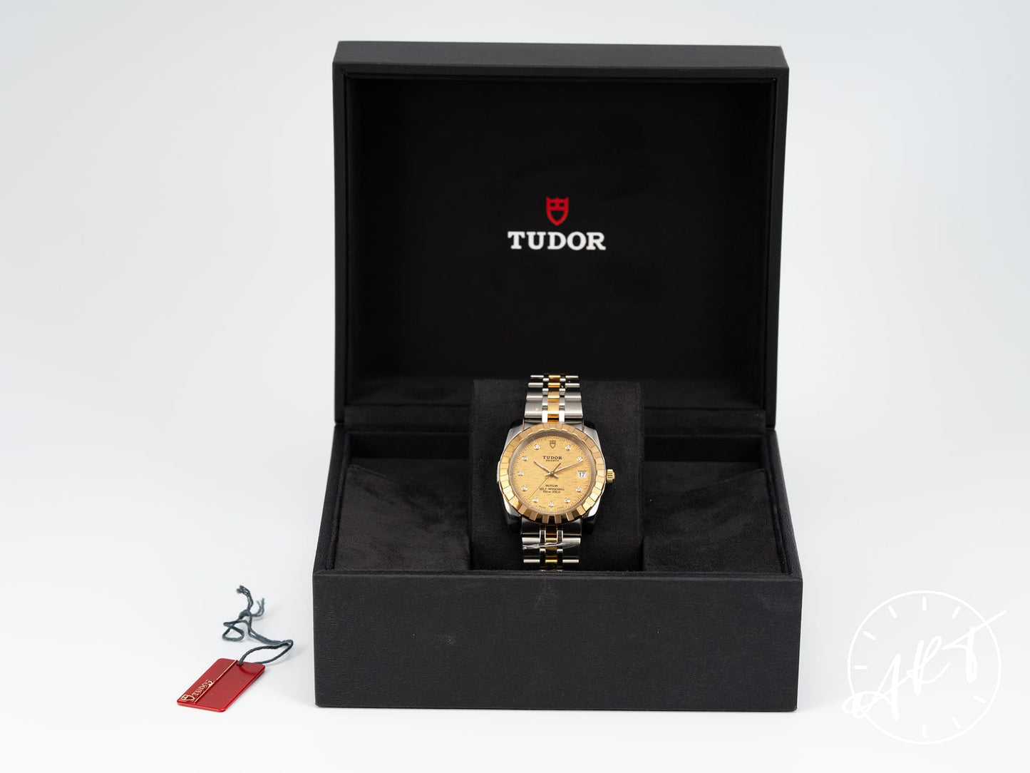 NEW Tudor Classic Gold Linen Diamond Dial 18K Gold & SS Watch 21013 w/Box
