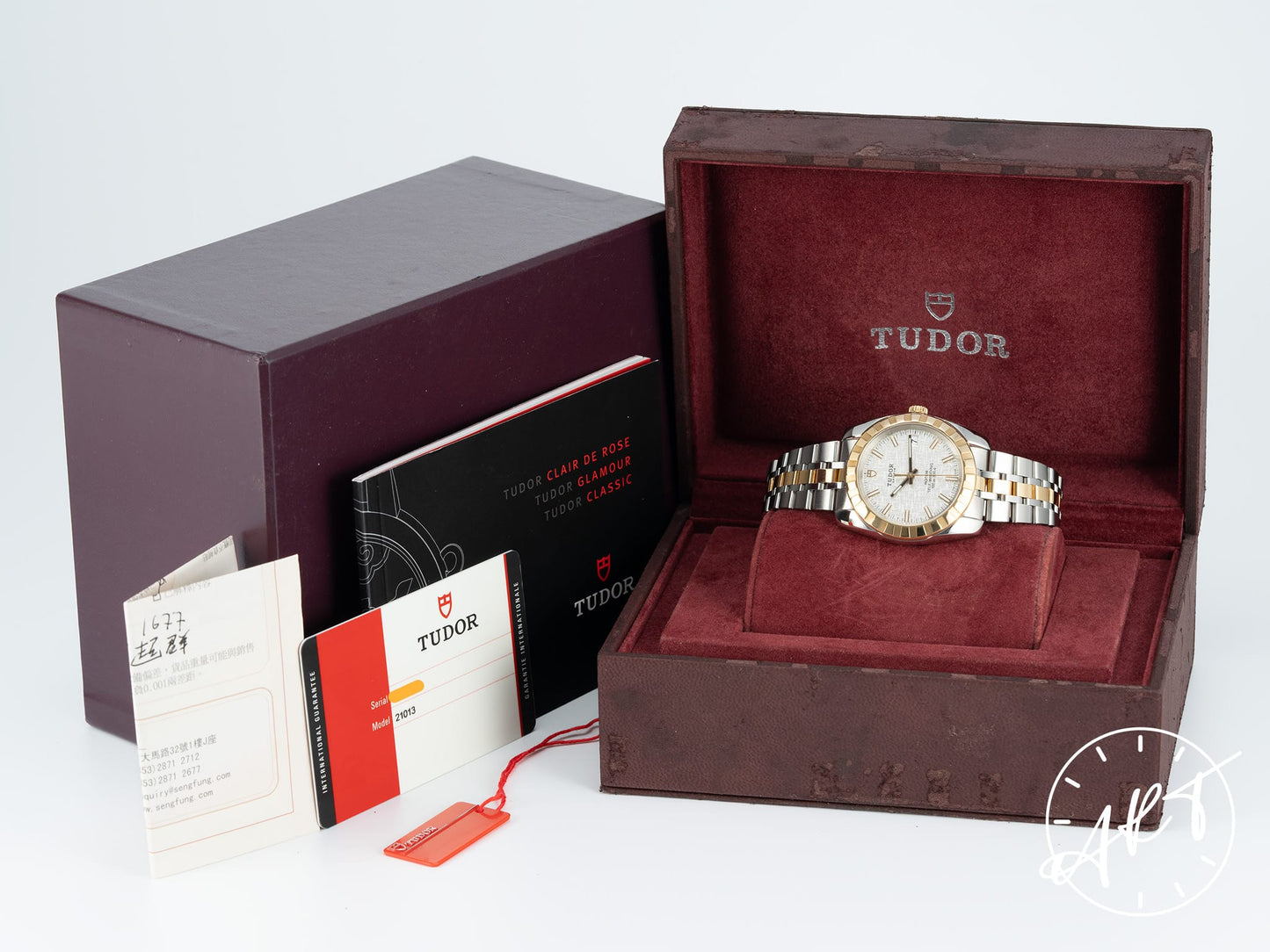 Tudor Classic Date Silver Linen Dial Two-Tone 18K Gold & SS Auto Watch 21013 BP