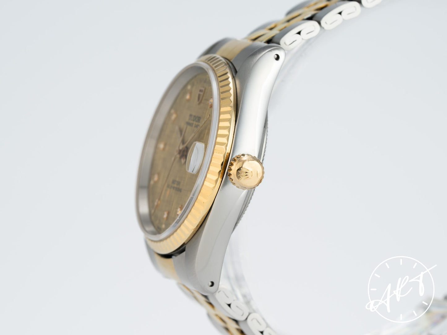 Tudor Prince Date Gold Linen Diamond Dial 18K Gold & Stainless Steel Auto Watch