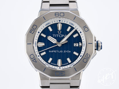 NEW Titoni Impetus CeramTech Blue Dial SS Auto Diver Watch 83765 w/ B&P