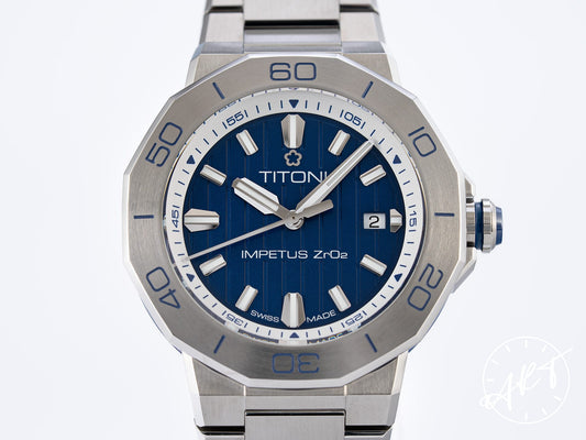 NEW Titoni Impetus CeramTech Blue Dial SS Auto Diver Watch 83765 w/ B&P