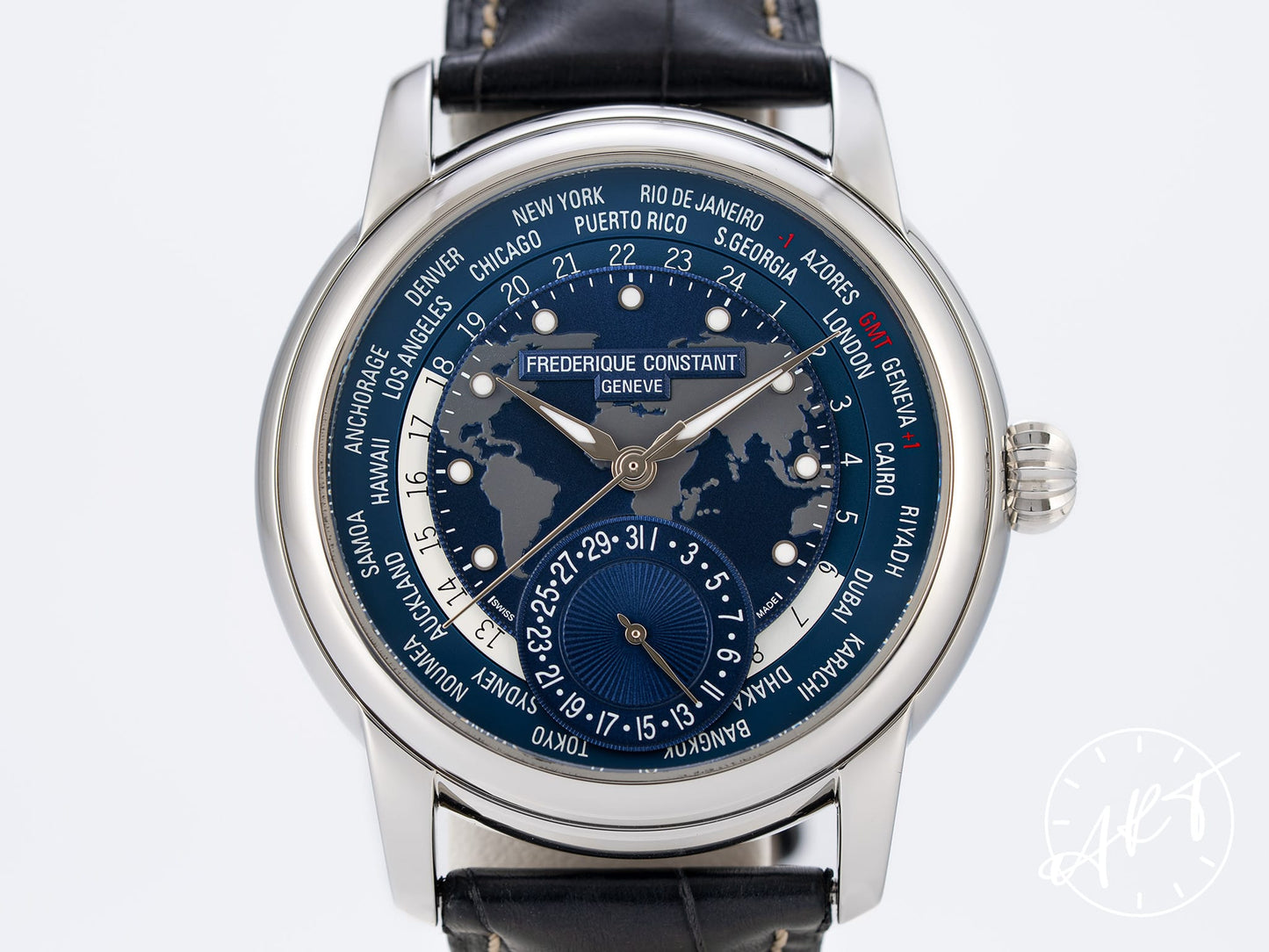 Frederique Constant Classics Worldtime Blue Dial SS Watch FC-718NWM4H6 BP