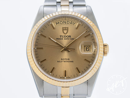 NEW Tudor Prince Day-Date Gold Dial 18K Gold & SS Auto Watch 76213 BP
