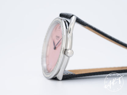 Hermes Arceau Factory Diamond Bezel Pink MOP Dial SS Quartz Watch AR5.730 w/ B&P