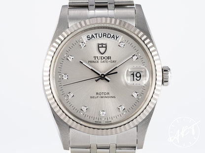 Tudor Prince Day-Date Silver Diamond Dial 18K WG & SS Watch 76214 BP + Receipt