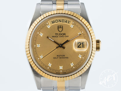 Tudor Prince Day-Date Gold Diamond Dial 18K Gold & SS Watch 76213 BP