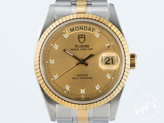 Tudor Prince Day-Date Gold Diamond Dial 18K Gold & SS Watch 76213 BP