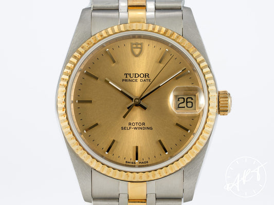 NEW Tudor Prince Date Gold Dial Two-Tone 18K Gold & SS Auto Watch 74033 w/ B&P