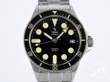 NEW Yema Superman II Black Maxi Dial Stainless Steel Auto Diver Watch w/ B&P