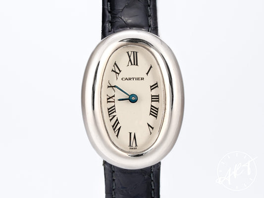 Cartier Mini Baignoire Silver Dial 18K WG Oval Quartz Ladies Watch W1518956 BP