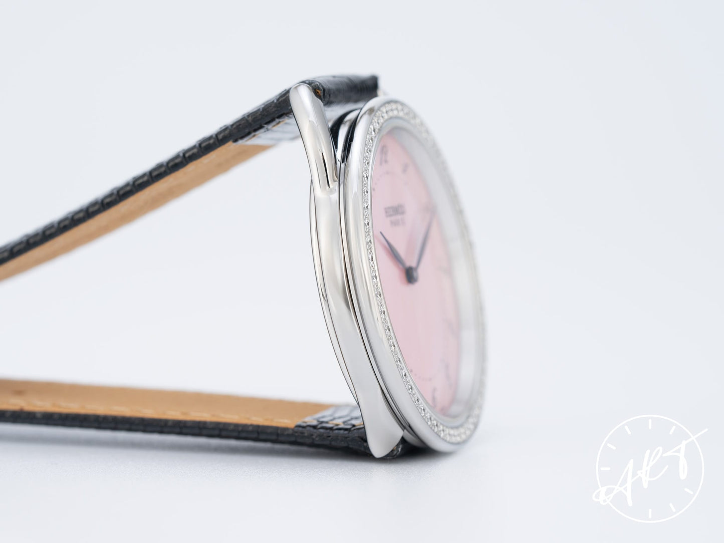 Hermes Arceau Factory Diamond Bezel Pink MOP Dial SS Quartz Watch AR5.730 w/ B&P